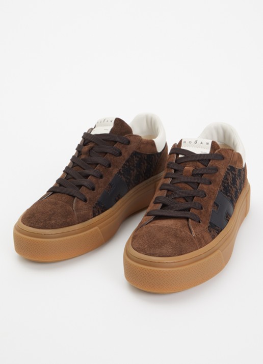 Hogan Dames Crosswind H705 sneaker van suède met plateauzool in de kleur Kastanjebruin, maat: 36