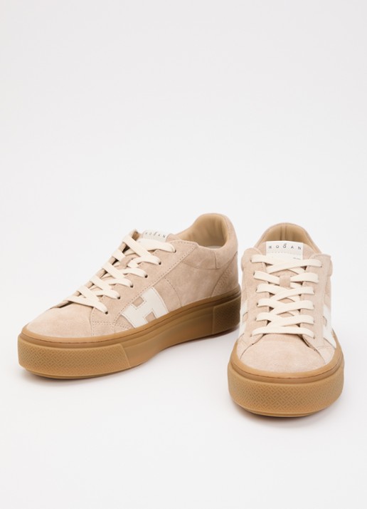 Hogan Dames H705 sneaker van suède met plateauzool in de kleur Beige, maat: 36