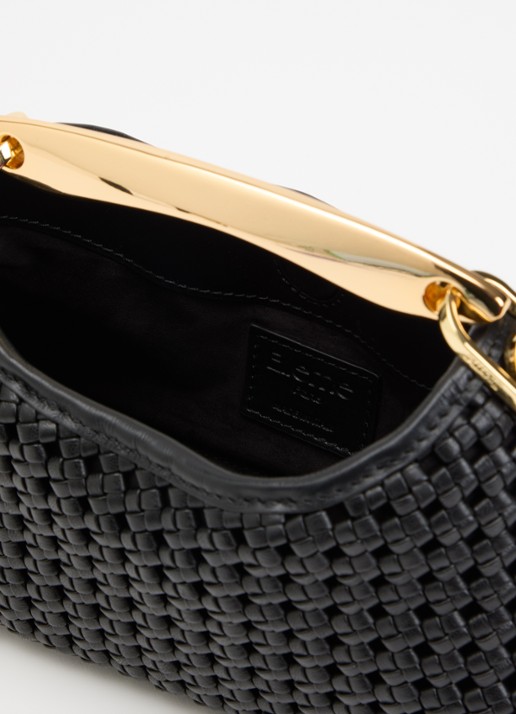 Elleme Dames Mini Boomerang handtas van lamsleer met afneembare schouderriem in de kleur Zwart, maat: 1SZ