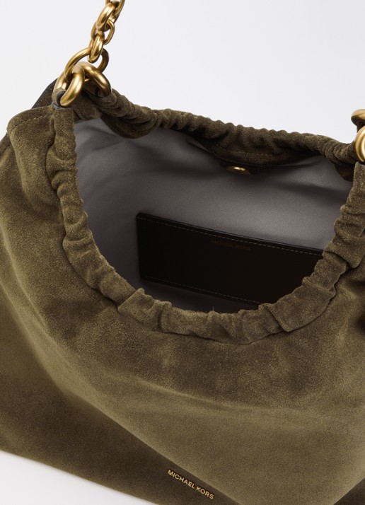 Michael Kors Dames Indie schoudertas van suède in de kleur Groen, maat: one size