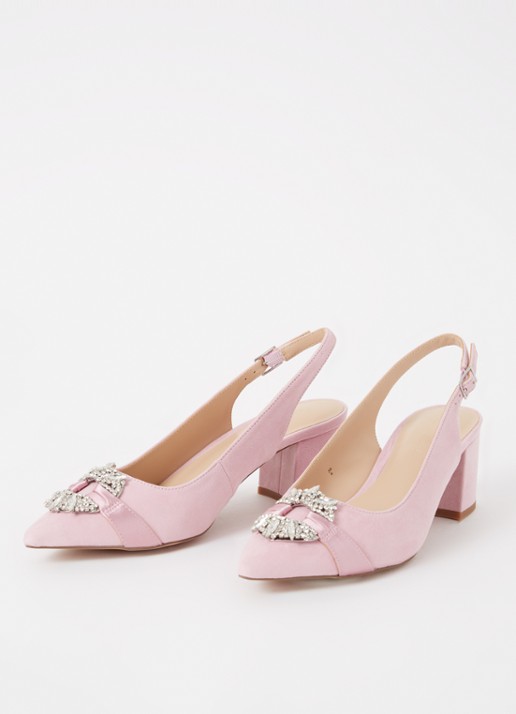 Phase Eight Dames Slingback van suède met strass in de kleur Lichtroze