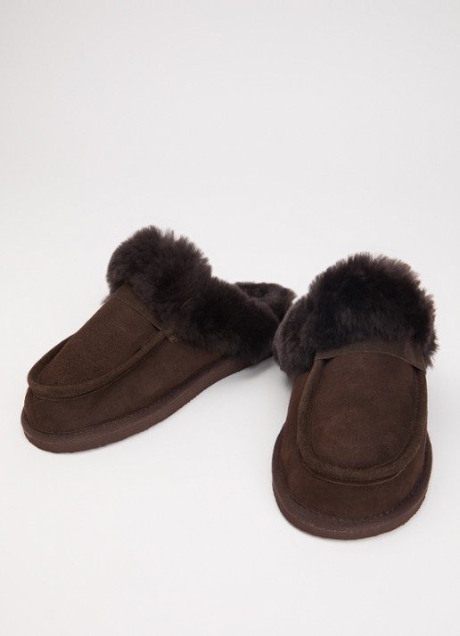 Shepherd Dames Cabris pantoffel van schapensuède in de kleur Donkerbruin, maat: 41