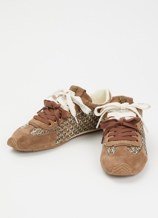Kurt Geiger Dames Islington sneaker met suède details en strass in de kleur Beige, maat: 37