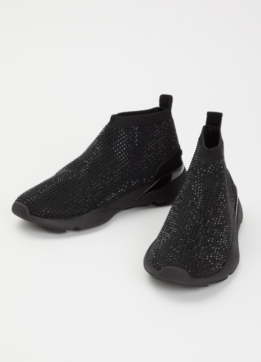 Kurt Geiger Dames Kurt sneaker met gebreid bovenwerk en strass in de kleur Zwart, maat: 37
