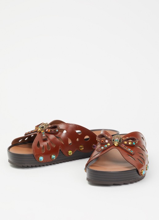 Kurt Geiger Dames Boho Butterfly Flat sandaal van leer met strass in de kleur Bruin, maat: 37