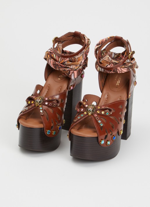 Kurt Geiger Dames Butterfly Platform sandalette met strass in de kleur Donkerbruin, maat: 41