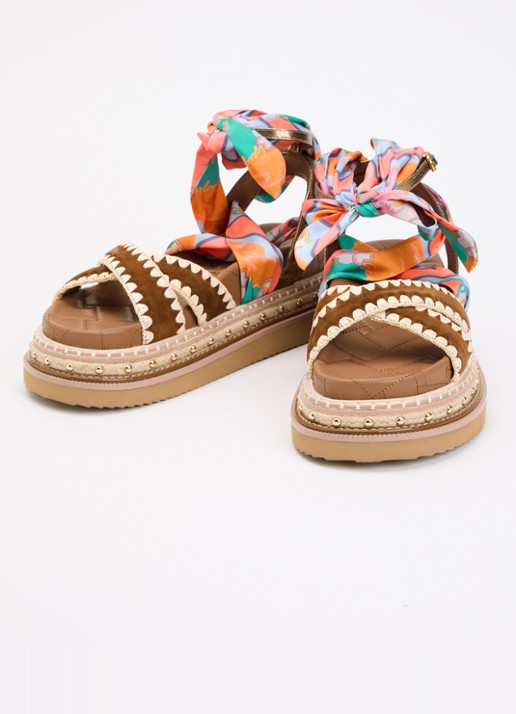Kurt Geiger Dames Orson sandaal van leer met metallic details in de kleur Bruin, maat: 36