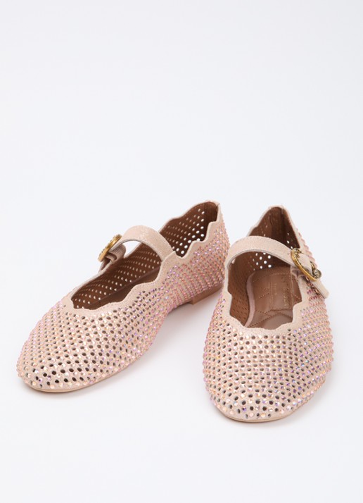 Kurt Geiger Dames Wavy Mayfair ballerina van leer met strass in de kleur Lichtroze, maat: 40