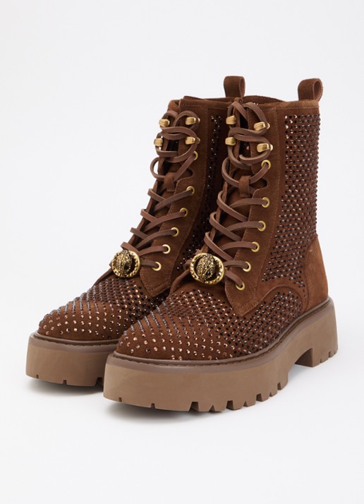 Kurt Geiger Dames Chelsea veterboot van suède met strass in de kleur Cognac, maat: 40