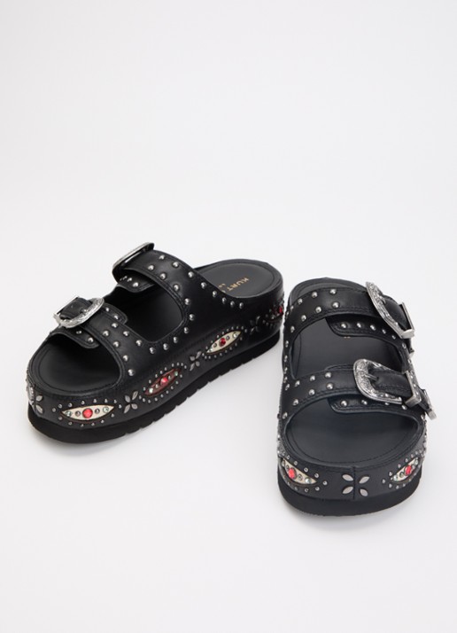 Kurt Geiger Dames Western Buckle sandaal van leer met strass in de kleur Zwart, maat: 38