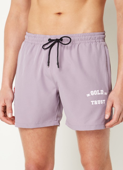 In Gold We Trust The Marley zwemshorts met ritszakken en logo - detail lila