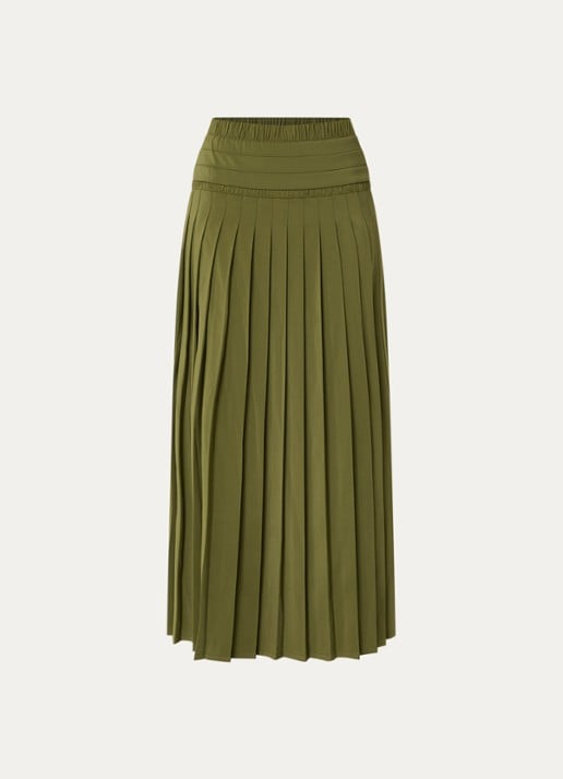 IRO Althea maxi rok met plissé - voorkant mosgroen