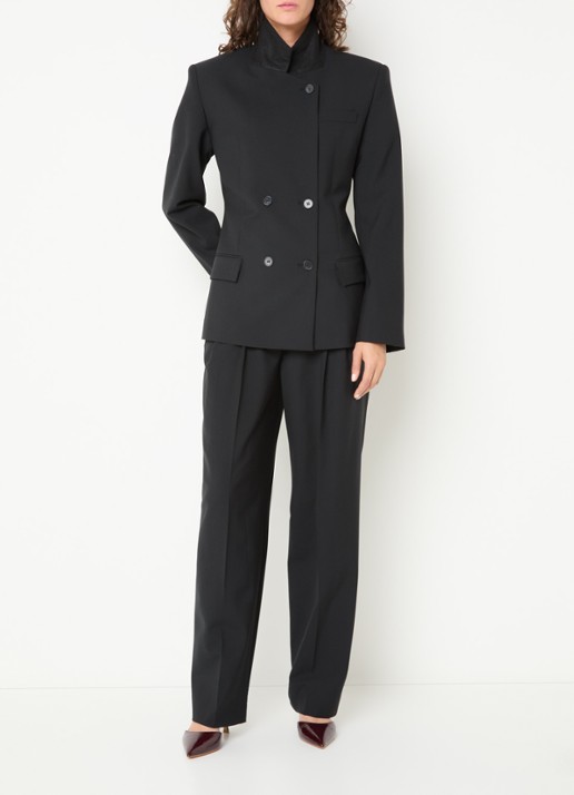 IRO Banquet high waist straight fit pantalon in wolblend - voorkant 3 zwart