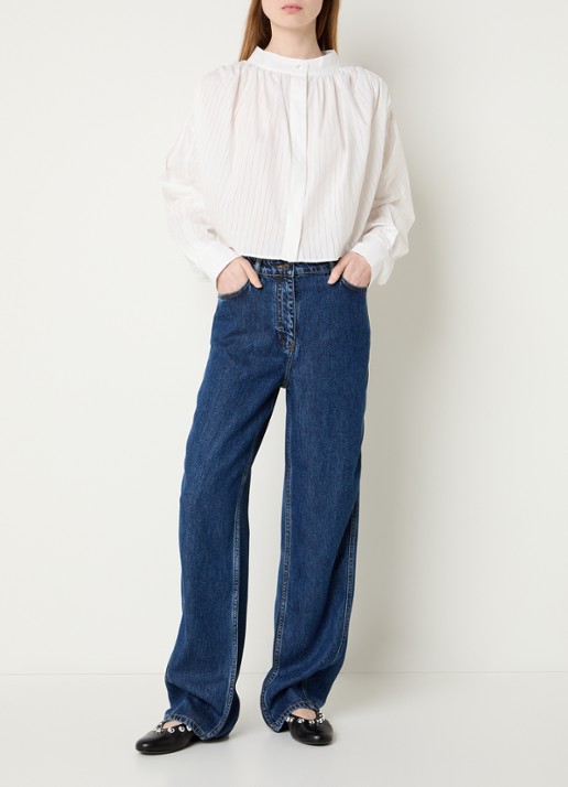 IRO Blissia cropped blouse met streepprint - voorkant 3 wit