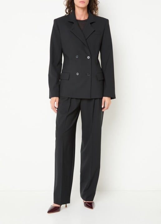 IRO Bluff double-breasted blazer in wolblend met opstaande kraag - voorkant 4 zwart