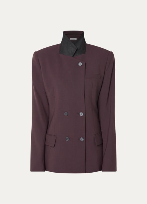 IRO Bluff double-breasted blazer in wolblend met opstaande kraag - voorkant bordeauxrood