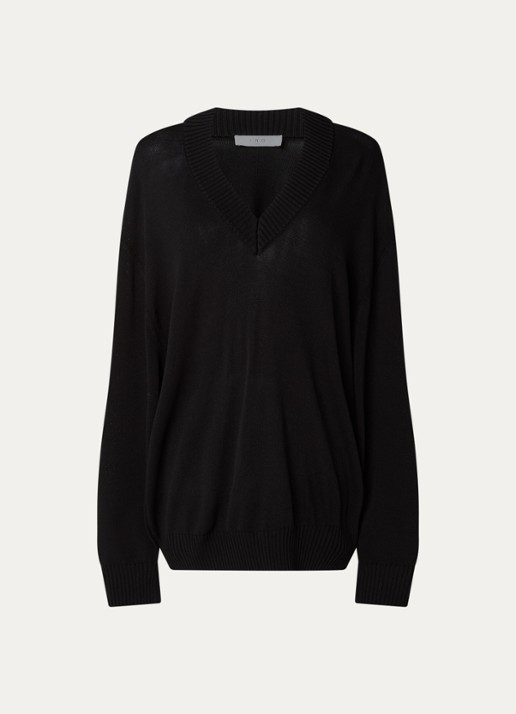 IRO Brise oversized ribgebreide trui met V-hals - voorkant 2 zwart