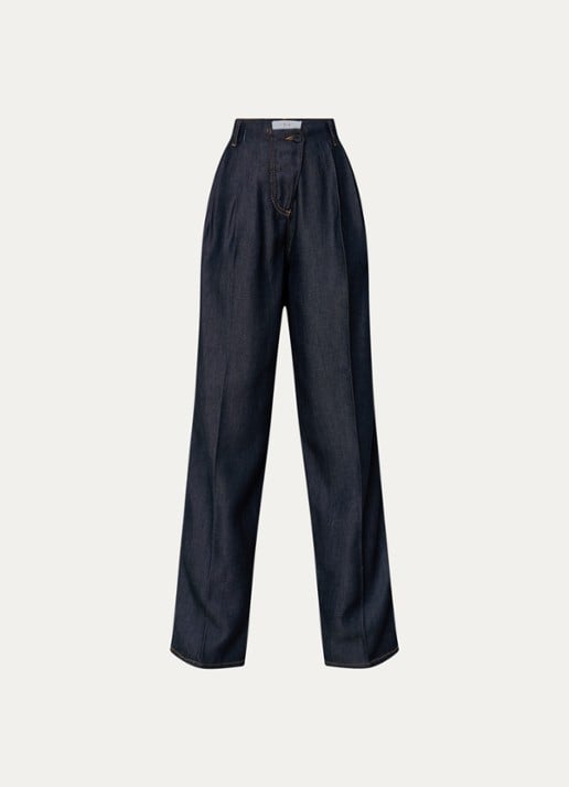 IRO Chasing high waist wide fit broek met steekzakken - voorkant 3 donkerblauw