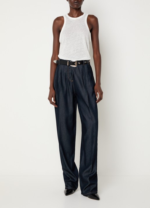 IRO Chasing high waist wide fit broek met steekzakken - voorkant 4 donkerblauw