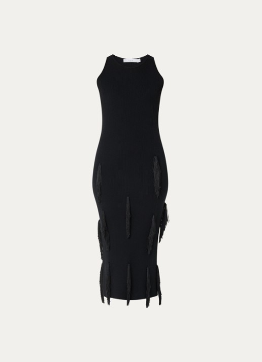 IRO Fleur midi jurk met franjes - voorkant zwart