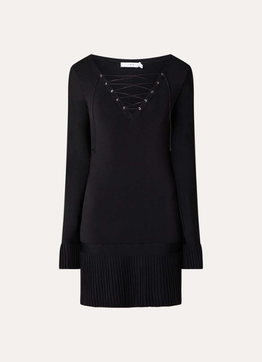 IRO Floca mini tuniekjurk met rijgdetail - voorkant 3 zwart