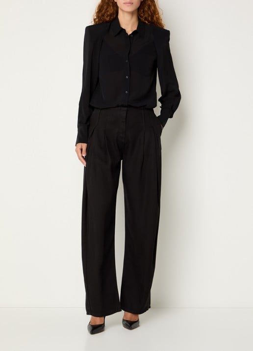 IRO Foxie semi-transparante blouse met borstzak - voorkant 2 zwart