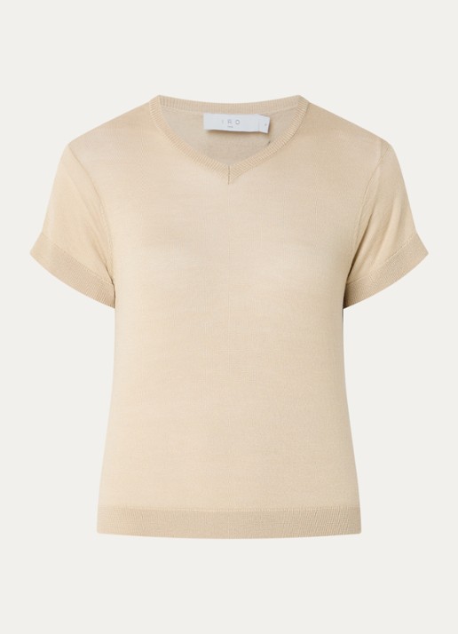 IRO Idille fijngebreide top in zijdeblend - voorkant 2 beige
