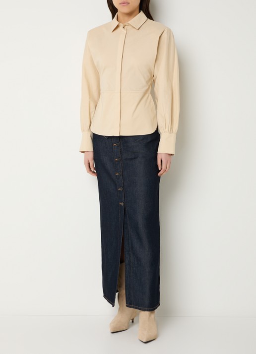 IRO Janine blouse met stretch - voorkant 3 zand