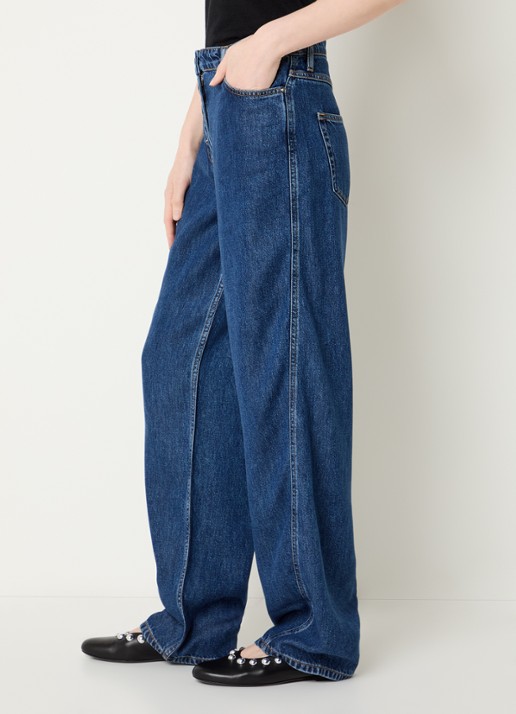IRO Joris high waist straight leg jeans met donkere wassing - detail 5 indigo