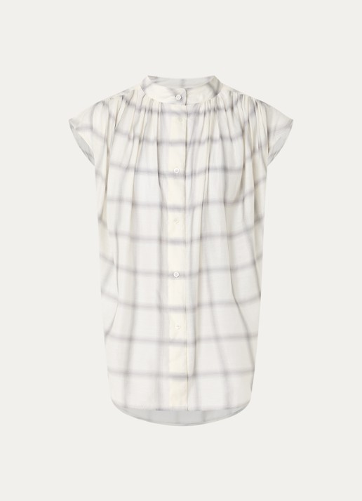 IRO Louka blouse in zijdeblend met ruitdessin - voorkant creme