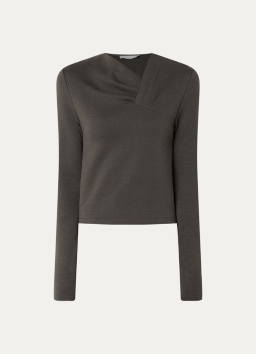 IRO Mala top met asymmetrische hals - voorkant taupe