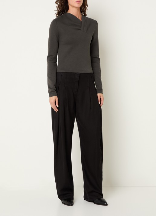 IRO Mala top met asymmetrische hals - voorkant 2 taupe