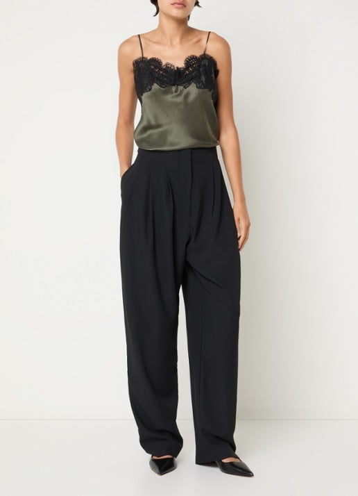 IRO Oakland high waist tapered fit pantalon met plooidetail - voorkant 2 zwart