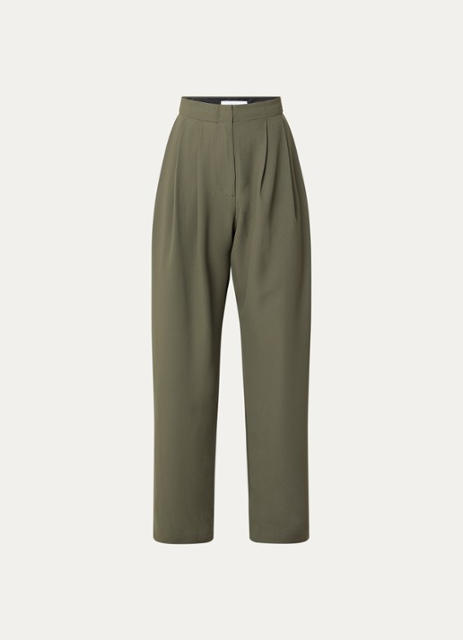 IRO Oakland high waist tapered fit pantalon met plooidetail - voorkant 3 bronsgroen