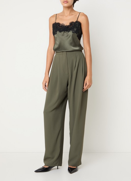 IRO Oakland high waist tapered fit pantalon met plooidetail - voorkant 4 bronsgroen