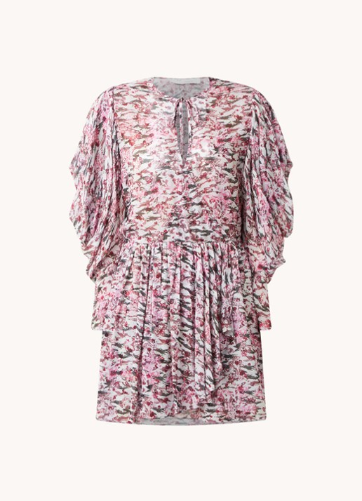 IRO Okoo mini jurk met overslag en pofmouw - voorkant roze