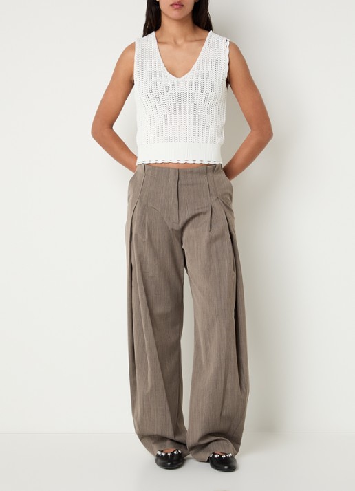 IRO Sauge high waist wide fit pantalon in wolblend met steekzakken - voorkant 4 donkerbeige