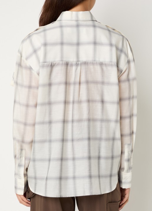 IRO Softy oversized blouse in zijdeblend met ruitdessin - achterkant 4 gebroken wit