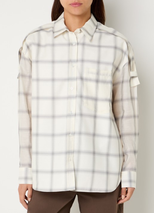 IRO Softy oversized blouse in zijdeblend met ruitdessin