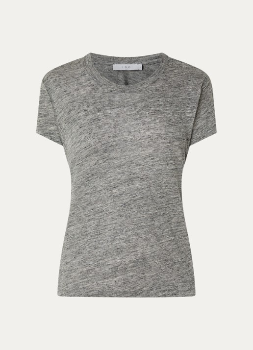 IRO T-shirt van linnen met ronde hals - voorkant 2 grijsmele