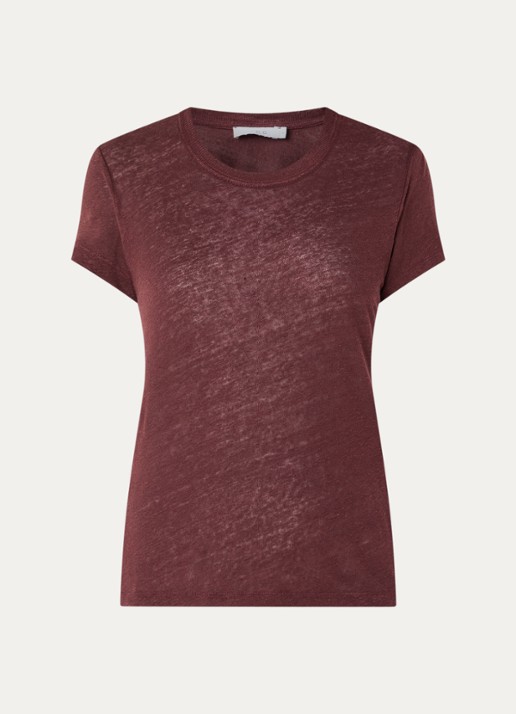 IRO T-shirt van linnen met ronde hals - voorkant 3 kastanjebruin