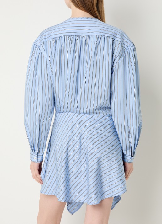 IRO Utenia asymmetrische mini jurk met streepprint - achterkant staalblauw