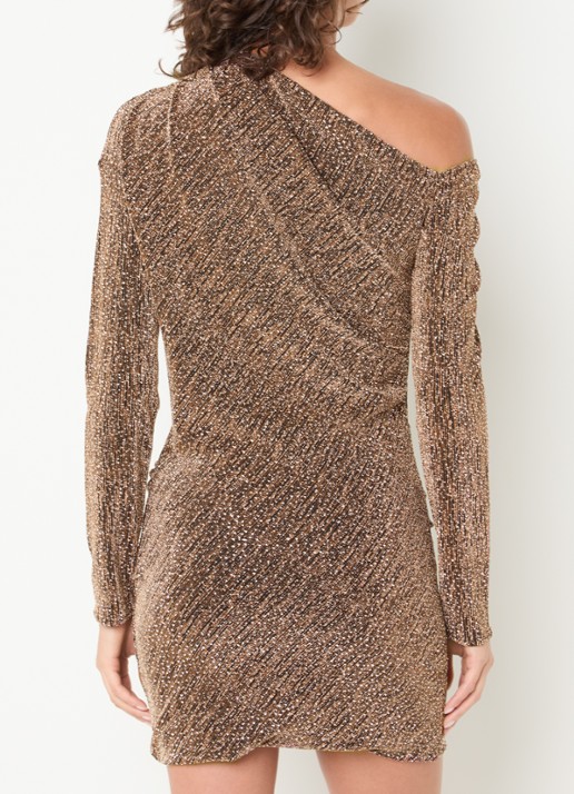 IRO Yonder mini jurk met strass en asymmetrische hals - achterkant 3 roségoud