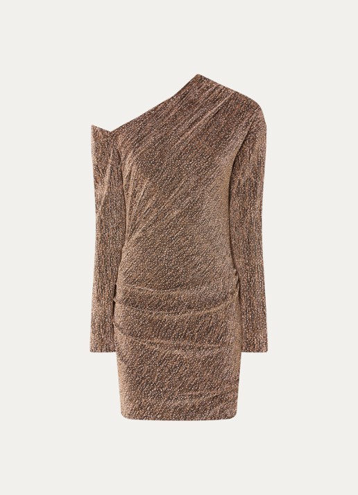 IRO Yonder mini jurk met strass en asymmetrische hals - voorkant roségoud