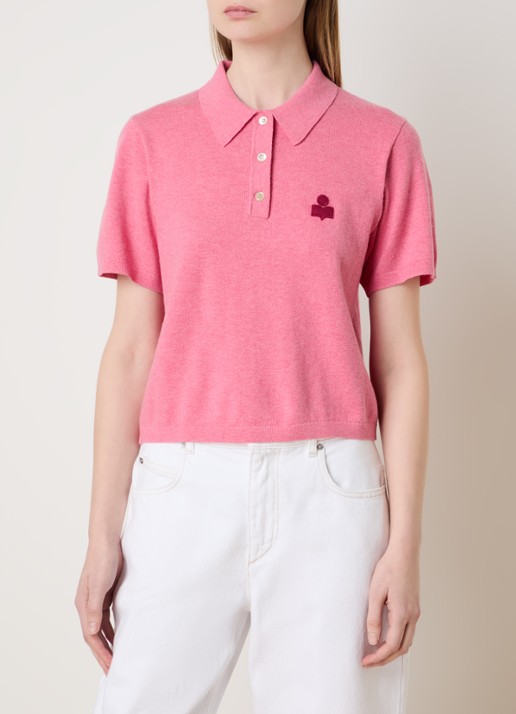Isabel Marant Althea polo met logoborduring - detail 3 roze