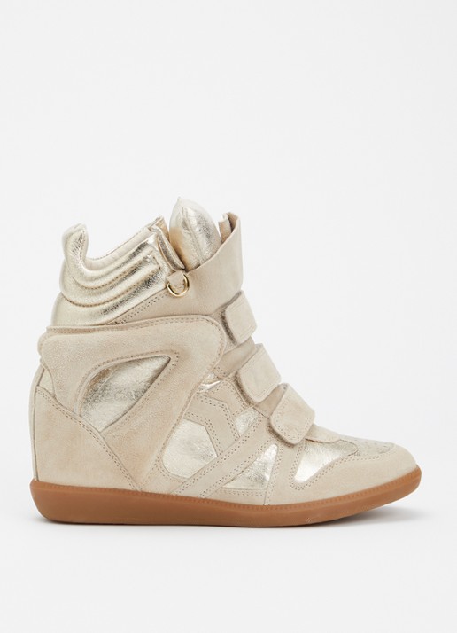 Isabel Marant Bekett Ring sneakerwedge van kalfssuède met details van leer