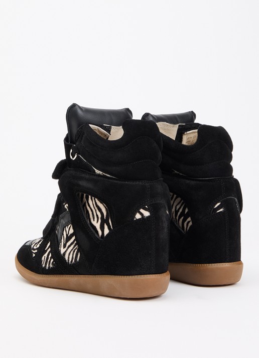 Isabel Marant Bekett Ring sneakerwedge van suède met details van ponyhair - achterkant 4 zwart