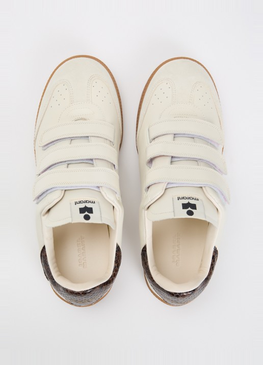 Isabel Marant Beth sneaker van kalfsleer met suède details - detail 4 gebroken wit