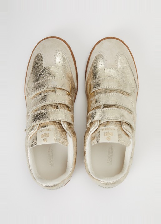 Isabel Marant Beth sneaker van schapenleer met metallic finish - detail 3 goud