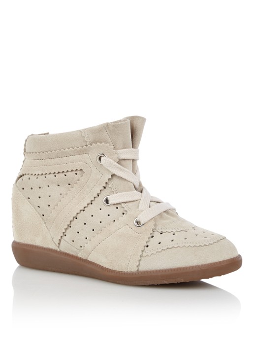 Isabel Marant Bobby sneakerwedge van kalfssuède - voorkant 2 gebroken wit